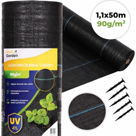 Weed Control Fabric, UV-Resistant, 1.1x50m, 90g/m², Pins Included (1/5)