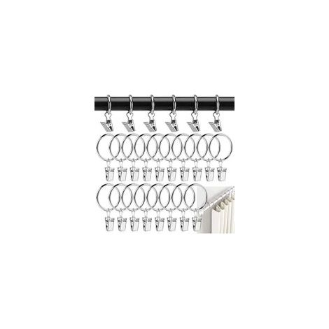 Anneaux Rideaux Metal 40 Pièces Pince à Rideaux Anneaux Rideaux Douche 38mm Clips de Rideau Anneaux Argent pour Tringle à Rideau et Anneau de Suspension pour Rideau de Douche (1/5)