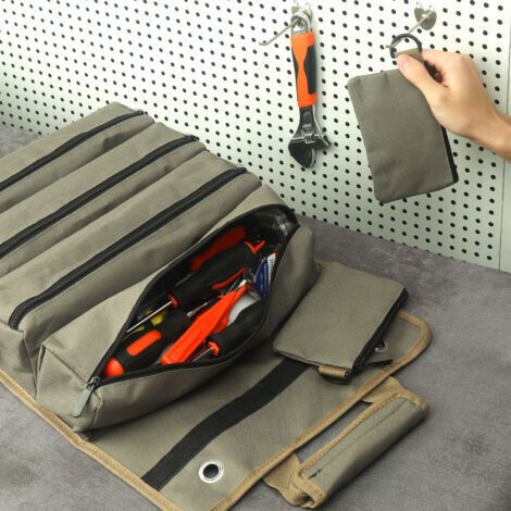 NALOOKAMIC  Sac à outils enroulable pour homme/femme, organiseur d'outils à roulettes durable et imperméable, bandoulière multifonctionnelle, sac à roulettes portable et robuste，noir