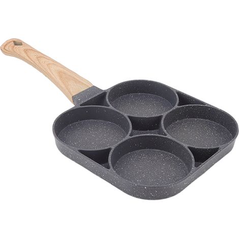 Poêle à Frire 4 Trous Antiadhésive, Compatible Gaz et Induction, Noir à Grain de Bois pour Pancakes et Omelettes