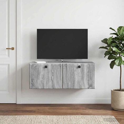 Meuble TV mural avec rangement, bois d’ingénierie, Sonoma gris, 78,5 x 31 x 30 cm, 13.4kg - PANGIVO (1/5)
