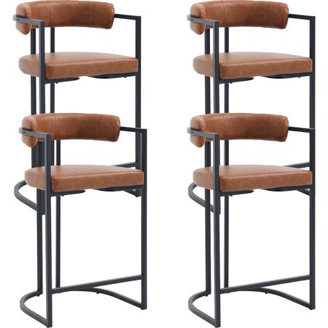 Wahson Lot de 4 Tabouret de Bar Cuir PU, Chaise Haute Cuisine, Tabouret de Bar Moderne et Confortable, Dossier et Repose-Pieds Ergonomique, Rembourré pour Bar/Îlot Central Cuisine, Marron