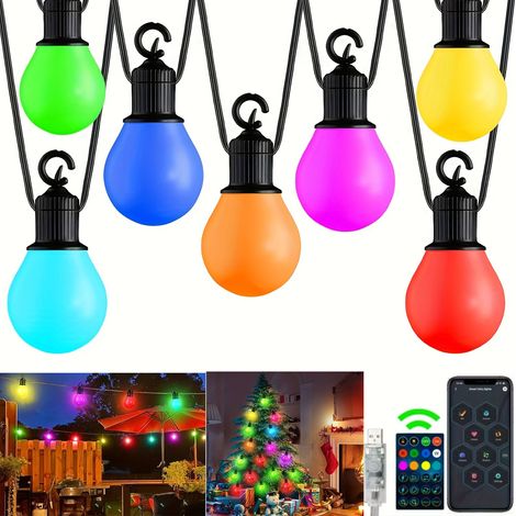 Guirlande lumineuse LED de 10,5 m, guirlande lumineuse d'extérieur RVB avec 25 ampoules et télécommande, 10 modes, minuterie,IP65,pour le jardin,Noël (1/5)