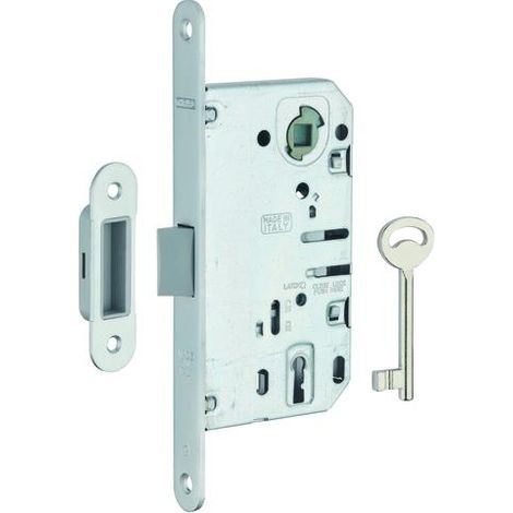 Thirard – Serrure monopoint encastrée à clé pour porte de chambre – Entraxe 50mm – Pêne dormant polyamide – Têtière acier bouts ronds