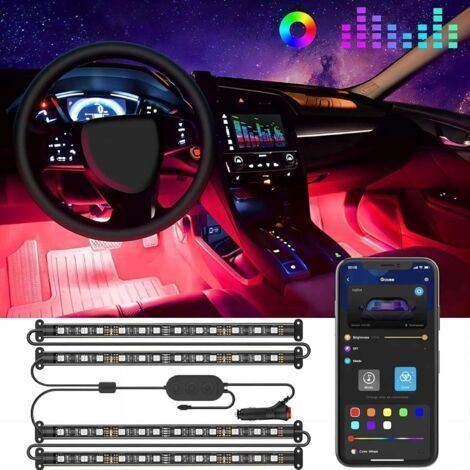 Accessoire Voiture Interieur Bande LED RGB Auto, Decoration Voiture Contrôle APP Conception à Deux Lignes Étanche Multicouleurs [Classe énergétique A+++]dengyank (1/5)