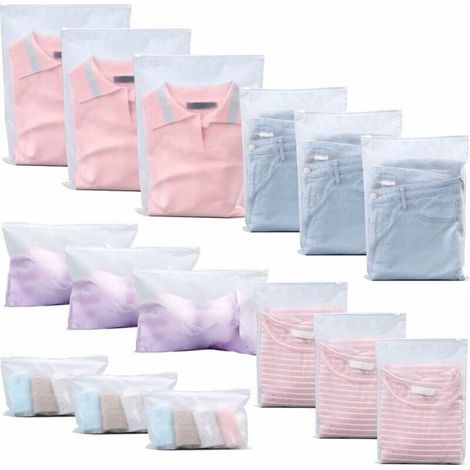 15 Pack Travel Storage Bags, Clear Frosted PE Zipper Bags (5 Sizes) (1/5)