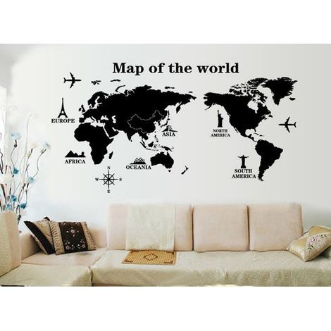 Sticker mural carte du monde 90cm x 60cm – Autocollant amovible sans résidu – PVC non toxique – Application facile et réutilisable (1/5)