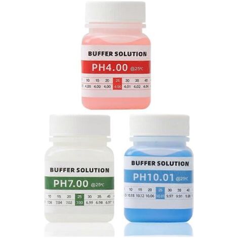 Solution d'étalonnage pour pHmètre, testeur ORP, pH 4,0 7,0 10,0 (voir illustration), polyvalent et pratique (1/5)
