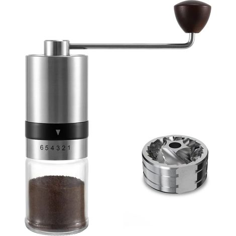 Moulin à café manuel à 6 réglages, en acier inoxydable, pour expresso, cafetière à piston et café filtre, pour une utilisation à la maison et en voyage.-AquaForge (1/5)