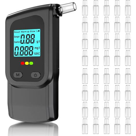 Alcootest avec 2 capteurs, appareil de mesure de degrés d'alcool avec 40 embouts, appareil de mesure d'alcool avec affichage LCD numérique, pour test d'alcool (1/5)