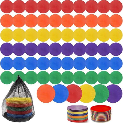 60 Pack Sports Floor Markers, 15cm Non-Slip Football, Agility Markers and Multi-Sport Training Markers with Storage Bag, Multicolour (1/5)