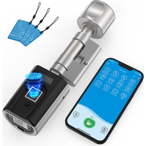 Serrure Connectee 30x30 - IP65 Cylindre Biometrique Porte Entree avec 3 Cartes RFID, Déverrouillage par empreinte digitale, Portes 30-70 mm d’épaisseur, Chambre Maison (1/5)