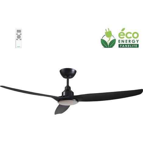 Fanelite - Ventilateur de plafond 132 cm noir FANDC52LN-BK - Moteur DC 18W - LED 20W dimmable 3 couleurs - 3 pales - Télécommande - Silencieux