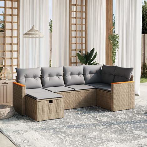 Cojines para sofás - vidaXL Juego de sofás jardín con cojines beige mezcla 6 pzas ratán PE - Sofás de jardín con cojines (1/4)