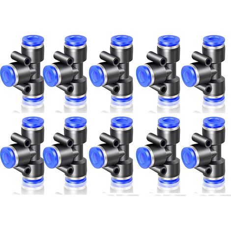 Pcs OD Tee Raccords Push To Connect LEMROE 10 8mm 3-Way PE-8 Bleu (1/5)