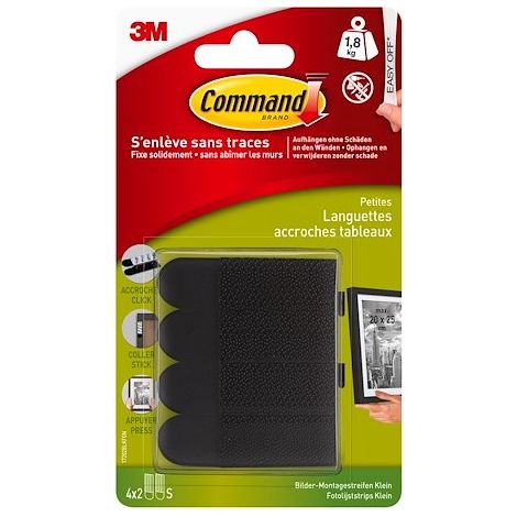 Languettes adhésives noires Command 3M taille S jusqu'à 1,8 kg - Blister de 4 x 2 (1/5)