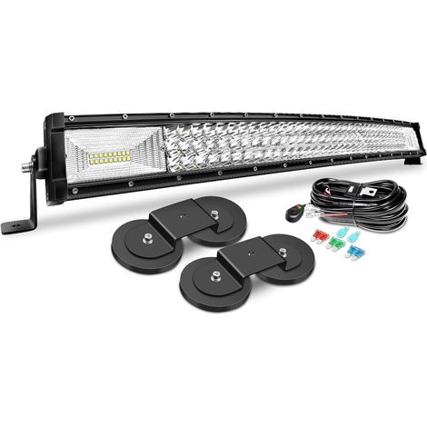 81cm 32'' 405W Barre LED Incurvé + 2pcs Support Magnétique + Faisceau de Câblage 12V Étanche Bar Feux Rampe LED pour 4x4 Voiture Camion Tracteur Quad Bateau (1/5)