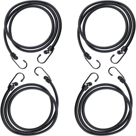 Gepäckspanner 2m mit Haken, 4 Stück, Schwarz, 8mm stark