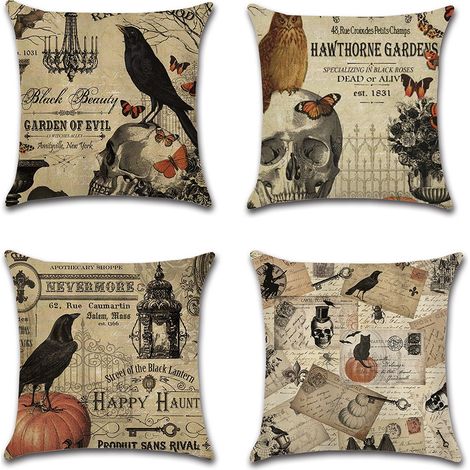 Housse De Coussin Halloween - Citrouille Et Épouvantail - 45 x 45 cm - Pour Canapé Chaise Lit Jardin - Lot De 4 (1/5)