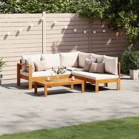 Salon de jardin avec coussins 4 pcs bois d'acacia massif (1/5)