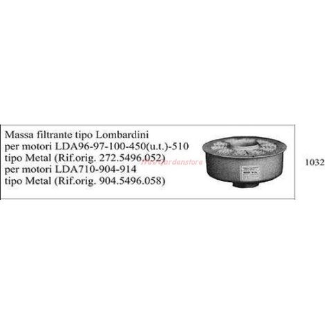 Filtergehäuse Typ LOMBARDINI für Motorgrubber LDA96 97 100 450 1032