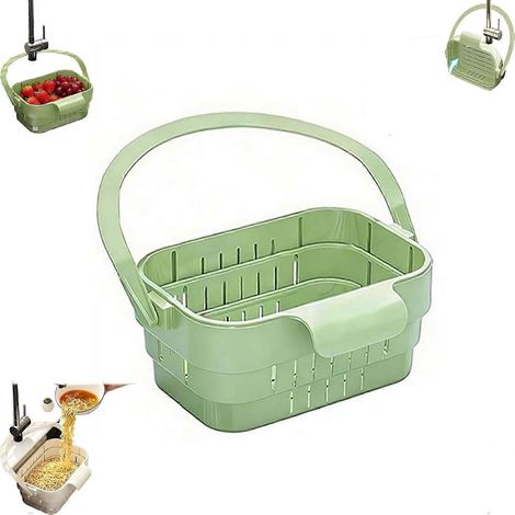 Passoire d'évier pliable extensible avec couvercle rabattable égouttoir suspendu sans perçage récupérateur de déchets 1 pièce verte (1/5)