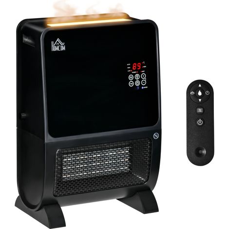 Stufa Elettrica 2in1 con Umidificatore, Luce LED 3 Colori, Timer e Telecomando, 33x21x49.5 cm, Nero