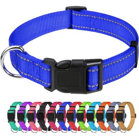 Hundehalsband, klassisches, verstellbares, reflektierendes Nylonhalsband, geeignet für mittelgroße Hunde, dunkelblau, 2,5 cm Breite (1/5)