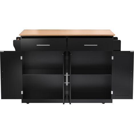 Carro de cocina plegable 120 x 71 x 91,5 cm negro con ruedas y patas de madera intercambiables (1/5)