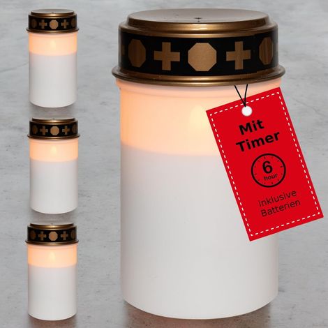 Lampe funéraire LED Novaliv avec batterie et minuterie 6/18 blanc 4x effet LED scintillant longue durée incl. piles bougies funéraires bougie de
