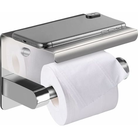 Toilettenpapierhalter zur Wandmontage, selbstklebender Kleber, Wand-Toilettenpapierhalter für Badezimmer, Papierspender mit Ablage – Silber, EDELSTAHL