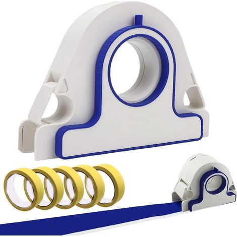 Painter's Tape Applicator, Professional Masking Tape Dispenser with Scraper, Masking Paint Tape Applicator Set, includes 5 rolls of tape, suitable for painting, decorating, walls, floors, etc. (Yellow (1/4)