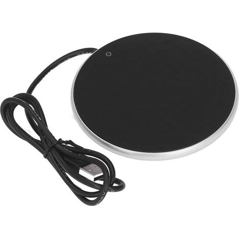 Dessous de verre chauffant USB 55°, sous-verre isolé, sous-verre pour lait/café/thé, argenté. (1/5)