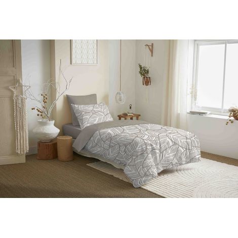 Pack complet housse de couette réversible "Vanessa" 4 pièces pour lit 90 x 190 Fira Naturel