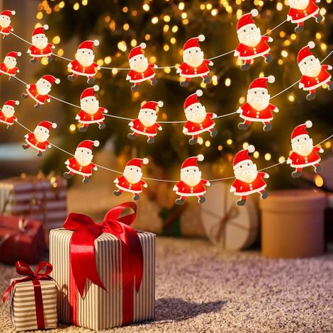 Guirlande Lumineuse, 2M 20 LED Guirlande Lumineuse Intérieure Batterie, décoration de Noël,éclairage de Noël Extérieur, Guirlande Lumineuse de Père Noël, LED pour fête, Noël