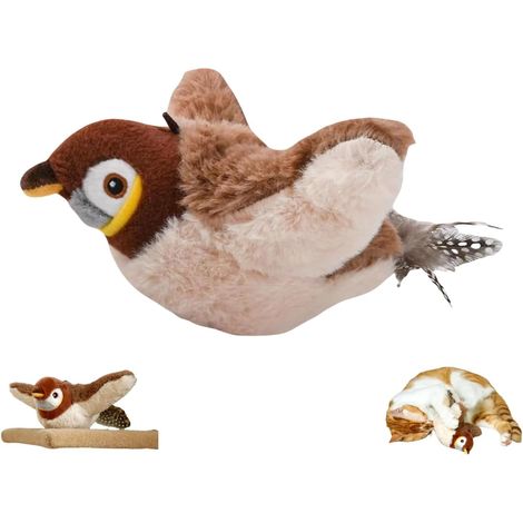 Jouet Oiseau Qui Bouge, Bird Flapping Chirping Cat Toy, Interactif Oiseau Volant pour Chat, Jouet pour Chat D'intérieur Peluche Sparrow Activés Au Toucher (1PC) (1/5)