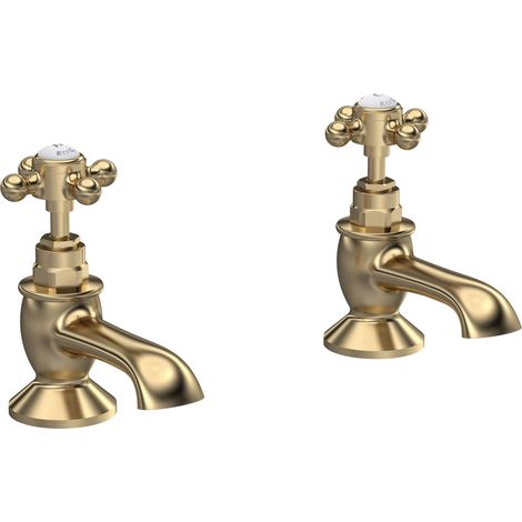 Hudson Reed Topaz Hexagonal Crosshead Bath Taps Pair - Brushed Brass