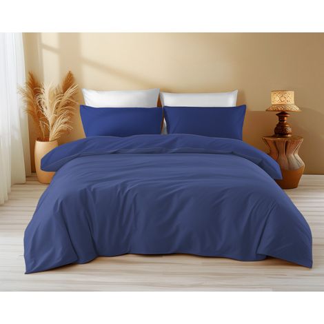 Copripiumino in Cotone Tinta Unita Blu Scuro - Tempo di Dormire, 100% Puro Cotone, Morbido, Traspirante, Made in Italy Cm. 155X200