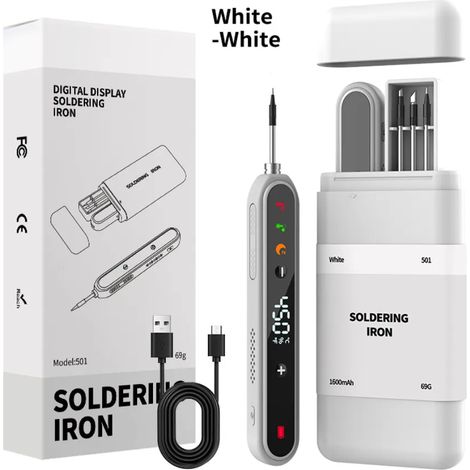 Kit de fer à souder sans fil USB-C à batterie 1400 mAh, Kit de fer à souder avec support, écran LCD,chauffe en 8s, 180–450 °C(Article 1) (1/5)