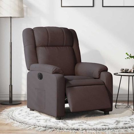 Fauteuil inclinable électrique en tissu marron foncé avec moteur, dossier et repose-pied réglables, poche latérale, 110 kg (1/5)