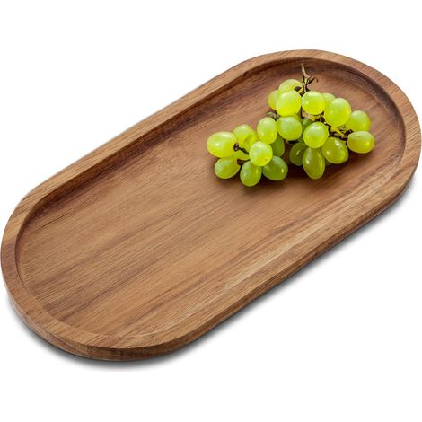 Plateau en bois d'acacia, plateau décoratif allongé, plateau de service, assiette de service pour collations, fromage et saucisses, ovale(1 pièce) (1/5)