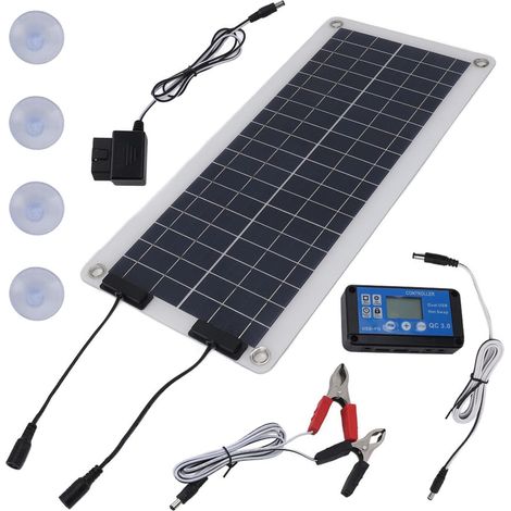 Chargeur Solaire d'entretien - avec Son Design Léger Et Petit, Mainteneur De Batterie d'entretien 100 W Chargeur De Maintien De Panneau Solaire, Double Sortie, pour Voiture 12V-24V, (1/5)