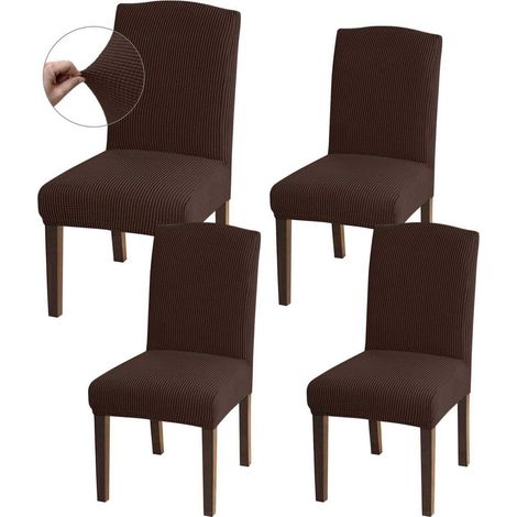 Stuhlhussen Jacquard Passform Bezüge Esszimmer Set von 4 Schokolade (1/5)