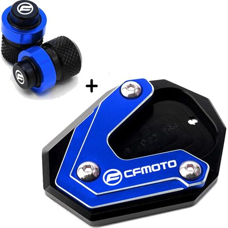 (Ensemble bleu) Compatible avec les motos CFMOTO 650MT, 800MT, 650TR-G et 650 TR-G TRG : bouchons de valve de pneu CNC, béquille latérale, extension de béquille. Compatible avec les modèles 650 MT et (1/4)