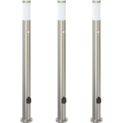 vidaXL Bornes lumineuses avec détecteur et prise lot de 3 110 cm acier inoxydable IP44