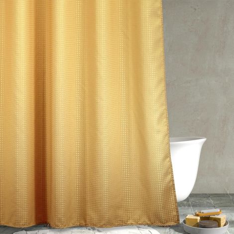 Long rideau de douche en tissu gaufré robuste pour salle de bain Imperméable et lavable 183 x 200 cm de hauteur Jaune doré (1/5)