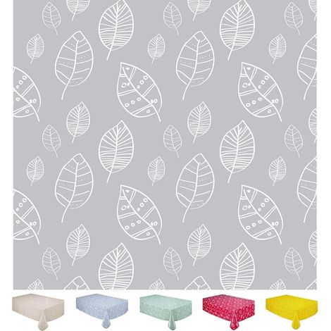 Nappe Toile cirée PVC Rectangulaire 140 x 240 cm Feuilles Gris Clair (1/5)