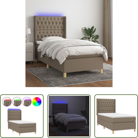 Sommier tapissier - Sommier à lattes de lit matelas et LED Taupe 100x200 cm Tissu (1/5)