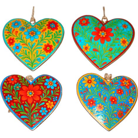 Ciondolo decorativo colorato a forma di cuore in metallo con fiori