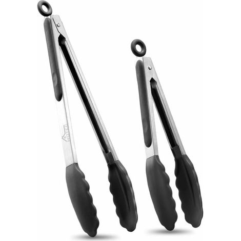 Pinzas de cocina premium de acero inoxidable con cierre y puntas de silicona (juego de 2, 23 y 30 cm)